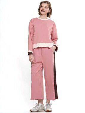 Color Block Long Sleeve & Pants 2-piece Set Scuba Pink NEW
